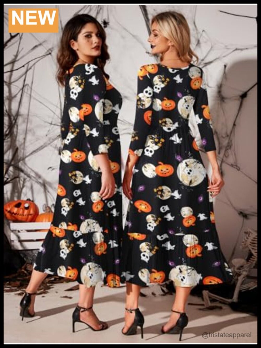 Plus Size Maxi Dress 3/4 Sleeve Crew Neck Swing with Pockets - Picture 5 of 6